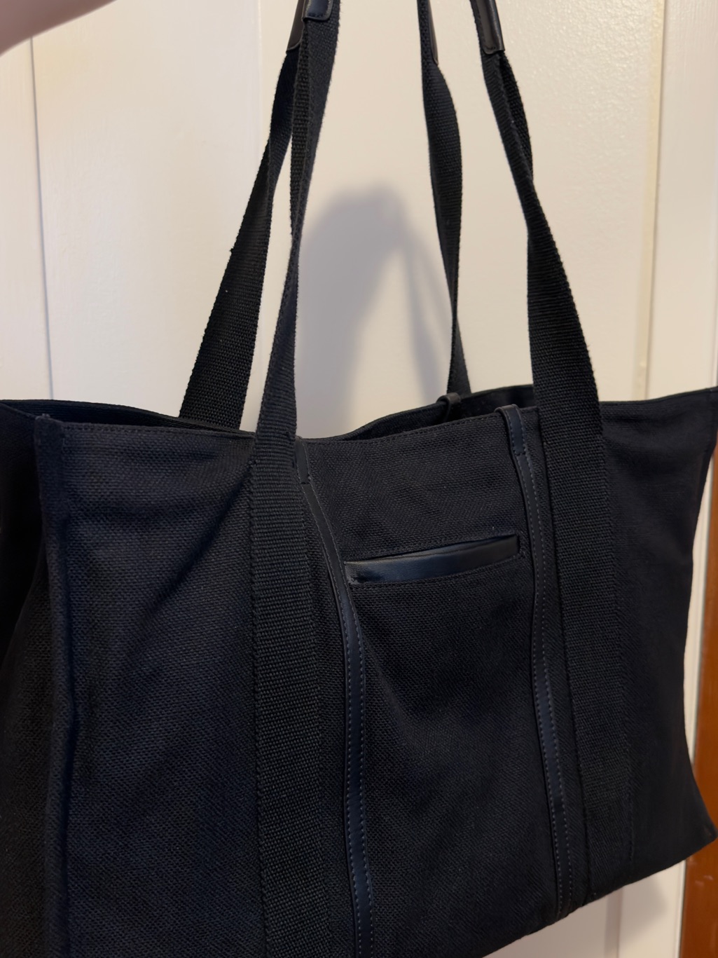 Mina Baie Beesh Black Canvas Tote Bag With Leather Trim — image 3 of 4